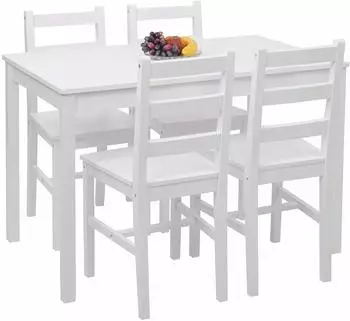 Mendler EsszimmerSet HWCF77 MassivHolz Landhaus 110cm wei&szlig; (70471)