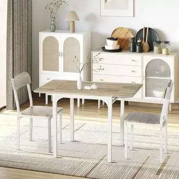 HomCom 3 TLG Essgruppe mit 2 St&uuml;hlen MDF Natur+Wei&szlig; 110 x 70 x 75 cm