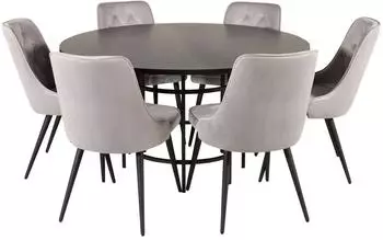 ebuy24 Copenhagen Esstisch braun + 6 Velvet Deluxe St&uuml;hle Velour hellgrau (60-GR19257)