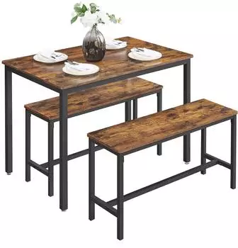 Vasagle 3-tlg. K&uuml;chentisch-Set 110x70x75 cm / 97x30x50 cm Braun