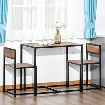 HomCom 3-tlg. Essgruppe, K&uuml;chentisch, Esstisch mit 2 St&uuml;hlen, Esstisch Set, f&uuml;r K&uuml;che, Esszimmer, Metall, Natur