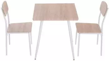 HomCom 5-teilige Essgruppe mit Metallgestell MDF, Metall, Nautr+Wei&szlig; mit 1 Tisch + 2 St&uuml;hlen