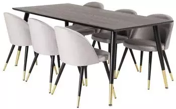 ebuy24 Dipp 180x90 cm BLBR Esstisch schwarz + 6 Velvet St&uuml;hle Velour hellgrau (60-GR849)