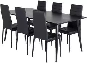 ebuy24 Dipp 180x90 cm BLBL Esstisch schwarz + 6 Slim High Back St&uuml;hle schwarz (60-GR19985)