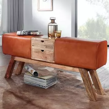 Finebuy Turnbock Sitzbank Echtleder braun mit Stauraum, 120x56x30cm (FB72073)