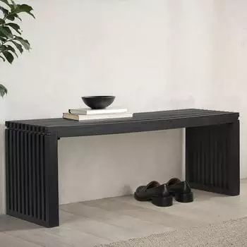 Finebuy Garderobenbank Akazien-Massivholz 120cm, schwarz (FB111495)