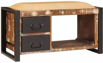 vidaXL Sitzbank mit Stauraum mehrfarbig Altholz Massiv 80x35x40cm (4015984)