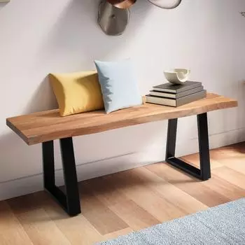 Finebuy Sitzbank FB100793 Akazie Massivholz 120cm Baumkante (FB100793)