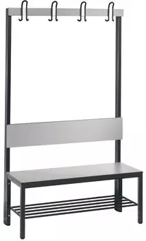 C+P Basic Plus Garderobenbank einseitig, R&uuml;ckenlehne, Schuhrost, schwarzgrau/silbergrau, 1000mm (8060-110)