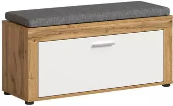 xonox.home Jam Sitzbank mit Sitzkissen, 1 Klappt&uuml;r, wei&szlig;, Wotan Eiche, 100x44x35cm
