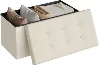 Woltu Faltbarer Sitzhocker mit Stauraum, gepolstert, Leinen (#2132)