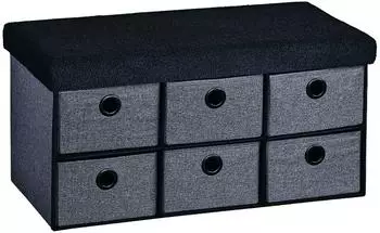 Kesper Sitzbank mit Aufbewahrungsboxen, Teddy-Stoff, grau/schwarz, 76x38x38cm (15953)