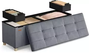 Songmics Sitzbank mit Stauraum, faltbar, Samt, 112L, 300kg (38x110x40cm)