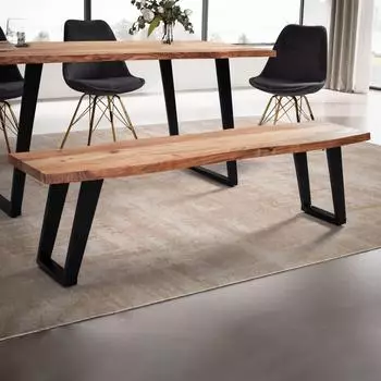 Finebuy Sitzbank Baumkante Akazie Massivholz 120cm (FB68415)