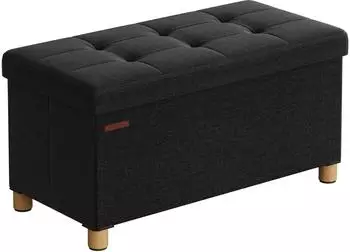 Songmics Sitzhocker klappbare Sitztruhe mit Stauraum, 76cm, bis 300kg, schwarz