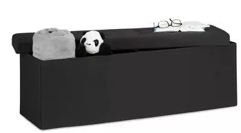 Relaxdays Faltbare Sitzbank XXL, Leinen, Stauraum, schwarz, 38x114x38cm