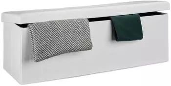 Relaxdays Faltbare Sitzbank XXL aus Leinen mit Stauraum, weiß, 38x114x38cm (10019049_49)