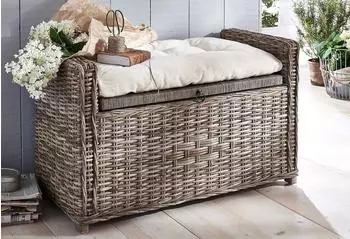 Moebel Direkt Online Sitztruhe Rattan, Massivholz, mit Kissen (7063_7063.KI)
