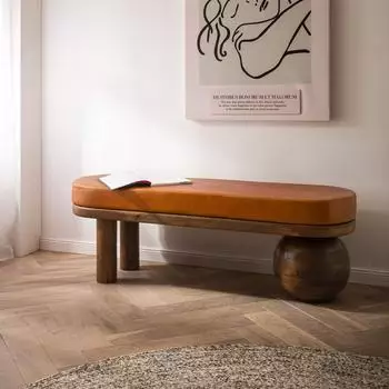 Finebuy Gepolsterte Sitzbank 140cm, Echtleder, Massivholz, braun (FB108541)