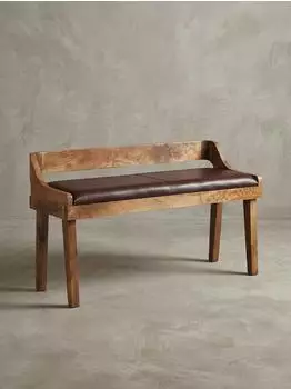 KADIMA DESIGN Sitzbank mit R&uuml;ckenlehne, Echtleder, Massivholzbeine, 108cm
