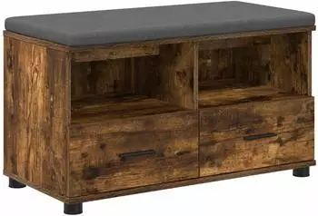 vidaXL Flurbank mit Kissen und Regal, ger&auml;ucherte Eiche, 80x38x46cm (891460)