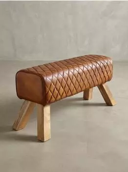 KADIMA DESIGN Sitzbank Echtleder, Mango Massivholz, braun, 89x35x46cm