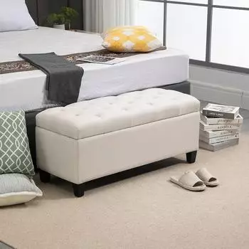 HomCom Truhenbank mit Stauraum, cremewei&szlig;, leinenartiges Polyester (100x40x44cm)