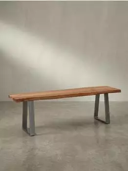 KADIMA DESIGN Esszimmerbank Akazie Massivholz Baumkante Chromgestell 120x40x46cm