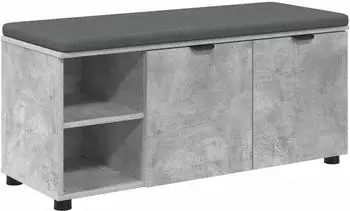 vidaXL Flurbank mit Kissen und Regal, betongrau, 100x38x46cm (891515)