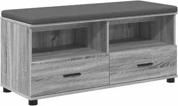 vidaXL Flurbank mit Kissen und Stauraum, Sonoma-Grau, 100x38x46cm