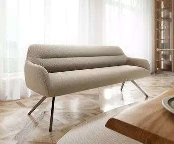 DeLife Taya-Flex Esszimmerbank 200cm Boucl&eacute; Schlamm, Kreuzgestell kantig Graphit
