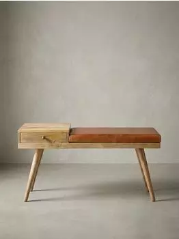 KADIMA DESIGN Sitzbank Retro-Stil Ziegenleder braun, 100x52x38cm