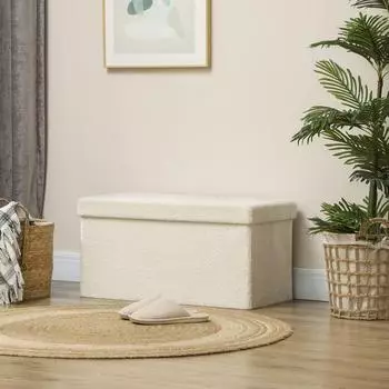 HomCom Truhenbank faltbar, Samtoptik, cremewei&szlig;, 76x38x38cm