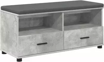 vidaXL Flurbank mit Kissen und Schubladen, betongrau, 100x38x46cm