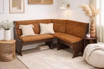 Moebel Direkt Online Truheneckbank 165x125cm, Nussbaum-Nachbildung/beige (032-F.3269.NBB)