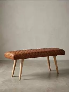 KADIMA DESIGN Springbock-Lederbank Massivholz Echtleder, 115x38x53cm