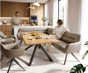 DeLife Taya-Flex Eckbank 285x190cm Mikrofaser beige vintage, Kreuzgestell kantig graphit, Taschenfederkern rechts