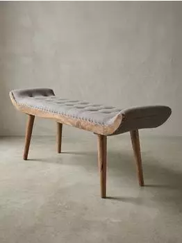 KADIMA DESIGN Sitzbank Chesterfield-Muster Mangoholz/Textil, grau, 125x38x50cm