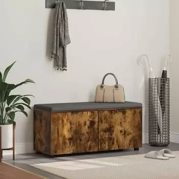 vidaXL Flurbank mit Kissen und T&uuml;r, ger&auml;ucherte Eiche, 100x38x46cm (891492)