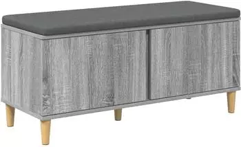 vidaXL Flurbank mit Kissen und Stauraum, grau Sonoma, 100x38x46cm (891541)