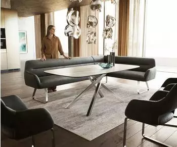 DeLife Taya-Flex Eckbank 285x190cm Mikrofaser anthrazit Vintage, Kufengestell Edelstahl