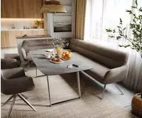 DELIFE Esszimmerbank Taya-Flex 285x190 cm Mikrofaser Taupe Vintage Kreuzgestell