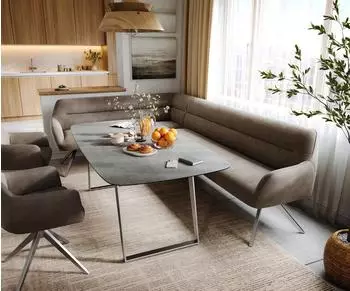 DeLife Taya-Flex Eckbank 285x190cm Mikrofaser taupe, Kreuzgestell Edelstahl