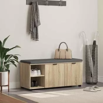 vidaXL Flurbank mit Kissen und Regal Sonoma-Eiche 100x38x46cm (891514)