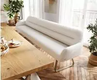 DELIFE Esszimmerbank Taya-Flex 300 cm Boucl&eacute; Creme-Wei&szlig; Kufengestell flach