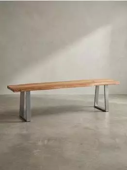 KADIMA DESIGN Esszimmerbank Akazie Massivholz Baumkante Chromgestell 160x40x46cm
