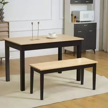 HomCom Sitzbank 2-Sitzer Kiefernholz, Landhaus, natur/schwarz, 102x36x45cm