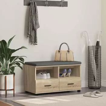 vidaXL Flurbank mit Kissen und Schubladen, Sonoma-Eiche, 80x38x46cm