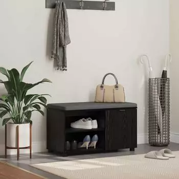 vidaXL Flurbank mit Kissen und Regal, schwarze Eiche, 80x38x46cm (891505)