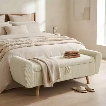 HomCom Truhenbank Cord-Optik mit Armlehnen, 150x45x51cm, beige (800001727734)